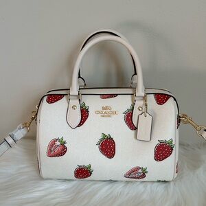 Coach Rowan Satchel Bag With Strawberry Print